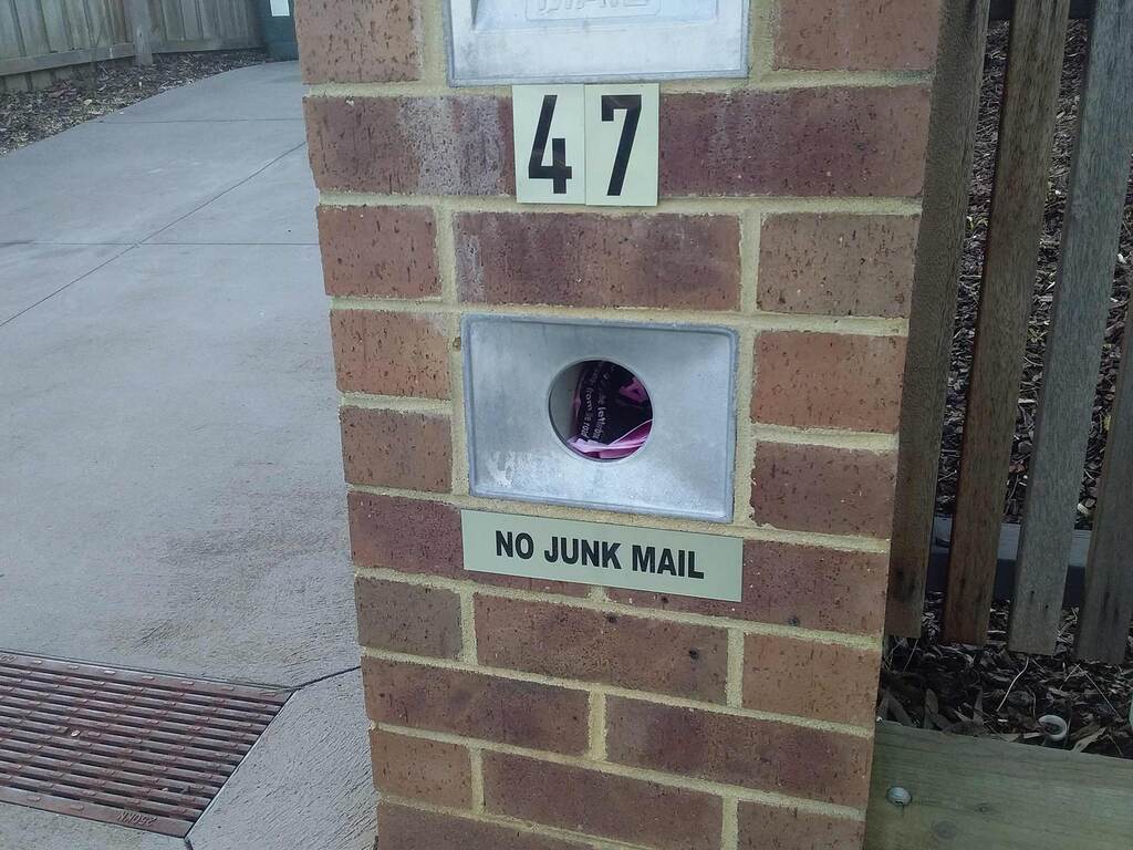 Letterbox with no junk mail sign, not suitable for flyer drops
